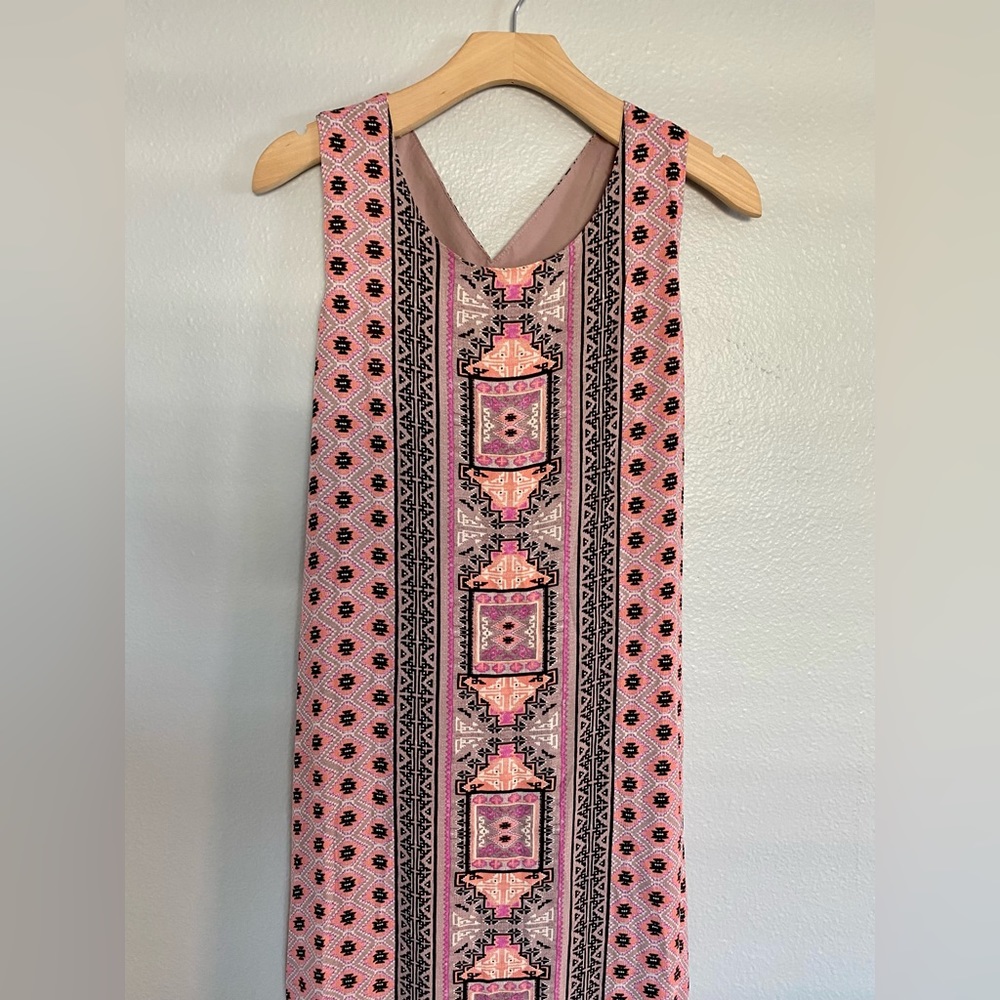XHILERATION geometric pink black white print maxi dress